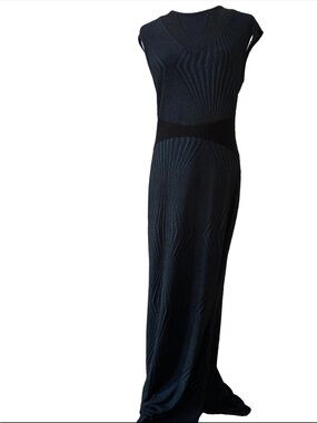 Kayla By Tally Taylor Dress M Long Stretchy Knit Geometric Mod glam EUC